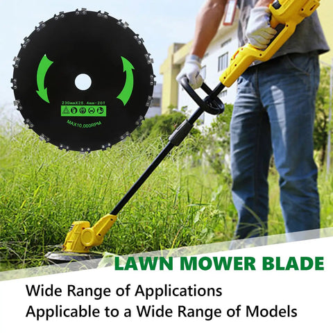 Heavy Duty 9 Inch Carbide Tipped Blades Set For Brush Cutter Trimmer Weed Eater Includes 9 Inch 36 Teeth Carbide Blade 9 Inch 20 Tooth Round Chainsaw Style Brush Blades And 10 Inch 3 Tooth Carbon Blades With Universal Adapter Kit shown in use.
