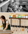 Space Saving Wall Mount Broom Holder With Cleaning Supplies Organizer, Mop Rack, Vacuum Organizer And Shelf installed in a room