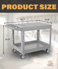Heavy Duty Utility Rolling Tool Cart With 1000 Lb Capacity, Flat Top Plastic Cart With Two Trays And Easy Rolling Wheels in garage