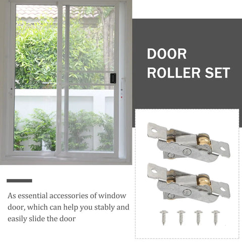 Heavy Duty Sliding Window Roller With Dual Copper Wheels And Stainless Steel Construction For Effortless Patio Door Slide No Sweat To Replace And Built Like A Tank showing installed set on glass door.