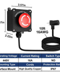 Emergency Stop Switch With 10ft Heavy Duty Cord And Big Red Button, 440V 16A, Plug In Piggyback Design For Table Saws, Routers, Drill Presses