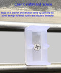 Clear Framed Sliding Shower Door Bumpers 2 Pack With Screws Elastic Plastic Rubber Stoppers For 1-3/8 Inch Frame Glass Shower Enclosures Protects Doors And Enclosures In Tub Enclosure Systems Easy To Install And Replace; close-up of bumper with screw on metal frame