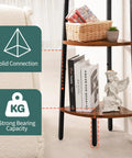 Deadly Solid 5 Tier Corner Bookcase With Heavy Steel Frame And Thick Rustic Wood Shelves showcasing solid connection and strong bearing capacity.