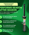 Professional-grade 6-inch pop-up sprinkler head shown with features for reliable lawn irrigation and landscaping use.