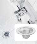 Heavy Duty Stainless Steel Kitchen Sink Strainers, 2 Inch Round Drain Filters For Bathrooms, showing strainer in use with flowing water.