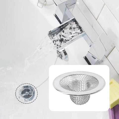 Heavy Duty Stainless Steel Kitchen Sink Strainers, 2 Inch Round Drain Filters For Bathrooms, showing strainer in use with flowing water.