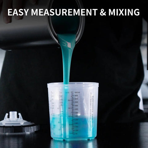 Lightweight Pro Lvlp Spray Gun Kit Smooths Automotive Paint Jobs While Saving You Serious Cash And Killing The Overspray For Crisp Shop Finishes All Day Long - pouring blue paint into measuring cup