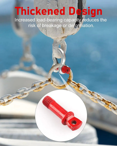 Thickened pin design detail of 3 Piece Set Of One Half Inch D Ring Shackles Crafted From Tough As Nails Galvanized Steel Clevis Hardware.