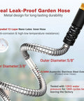 100 Ft Stainless Steel Garden Hose No Kinks And Leak Proof Flexible Water Hose details and specifications shown.