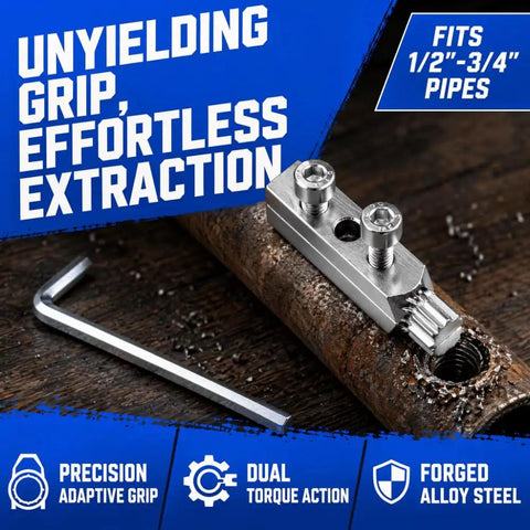 Heavy Duty Screw Extractor Kit For 1/2 And 3/4 Inch Valves Pipes Fits Broken Bolts Stripped Threads Silver Alloy Steel Made Plumbing Fix It Yourself Tool Set, on rusted pipe