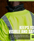 Hi Vis Safety Bomber For Men Waterproof Winter Rain Jacket With Reflective Strips Detachable Hood ANSI Class 3