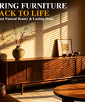 Wood Repair Balm And Polishing Wax To Knock Out Gnarly Scratches In A Snap On Furniture, Smooth Out Cabinets And Counters Without Messy Color Matching, Naturally Conditions Sealed Wood To Bring Back Fresh Shine, 3.5 Oz on polished wooden credenza with sunlight shadows.