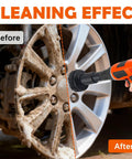 9 Piece Wheel Hub Cleaning Tool Kit with Polishing Pads in use for car wheel cleaning before and after.