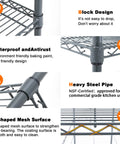 5 Tier Heavy Duty Steel Storage Racks And Shelving Unit For Kitchen Pantry And Warehouse Use, 48 Inch Long By 20 Inch Wide By 72 Inch High, Each Wire Shelf Supports 350 Pounds, Rust Resistant Powder Coat Finish, close-up of steel shelf details