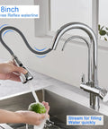 Person using 3 In 1 Kitchen Faucet With Hot Cold And RO Drinking Water No Brainer Two Handle Pull Down Chrome Faucet For Under Sink Filtration System And Water Purifier For Your Kitchen Upgrade And Safer Tap Water to wash fruit