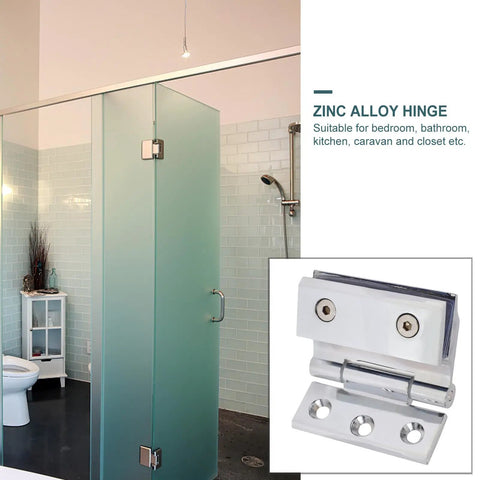 Heavy Duty Zinc Alloy Glass Door Hinge With Silver Finish For Bathroom And Wine Cabinets, Delivers Long Life And Smooth Even Opening And Closing Forces, Brushed Surface Resists Wear For Frameless Showers And Cabinets. mounted on frameless glass shower door
