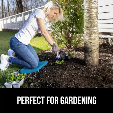 Woman using Extra Thick Supportive Foam Kneeling Pad 2 Pack, Built Like A Tank large cushion for gardening tasks.