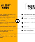 Comparison of Velocity Screw vs Normal Screw features, highlighting key benefits of Top Shelf Interior Wood Screws.