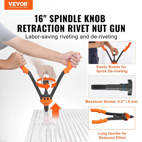 16 Inch Spindle Knob Retraction Rivet Nut Gun designed for easy labor-saving riveting and de-riveting tasks.