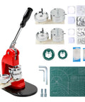 Heavy Duty Metal Button Maker Machine Pro Setup 32MM And 58MM Pin Press Kit with precision circle cutter and accessories.