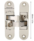 Heavy Duty 3D Zinc Alloy Door Hinge With Nylon Pad for folding doors, 95mm x 23mm, shown in front view with dimensions, durable fittings