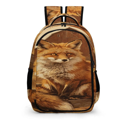 Front view of Autumn Pasture Fox Printed Unisex Backpack With Large Capacity Durable Polyester Daypack