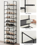 10-Tier Tall Shoe Rack Organizer With Metal Frame And Nonwoven Shelves, Vertical Shoe Storage For Entryway Or Bedroom, Black