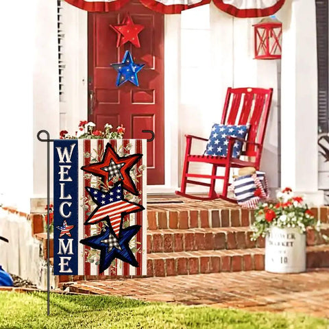 Patriotic Fourth Of July Garden Flag Burlap 12x18 Double Sided Stars And Stripes Yard Outdoor Decor for porch display with welcome sign