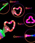 Glow Pop Tube Wand Toys For Kids And Toddlers Six Color Light Up Tubes being stretched, bent, twisted, and connected in hands