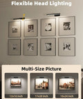 Slick Wireless Picture Light Featuring A Solid 4800mAh Battery And Strong Magnetic Mount With Ir Remote For Smooth Gallery Vibes And Dope Living Room Wall Lighting Upgrades lighting framed photos on a gallery wall.