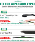 Kia Soul Windshield Wiper Blades Set For 2020 Through 2025 fit guide for wiper arm types with installation instruction images.