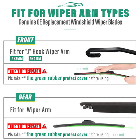 Kia Soul Windshield Wiper Blades Set For 2020 Through 2025 fit guide for wiper arm types with installation instruction images.