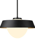 Close-up of Dope Black Pendant Light Fixture With Frosted Glass Shade Modern 15 Inch Large Pendant Lighting for Kitchen Island.