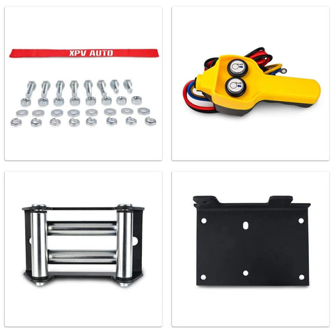 Components of 2500Lb 12V Electric Winch With Waterproof Steel Cable, Wired Remote Control And Mounting Plate For ATV UTV Recovery