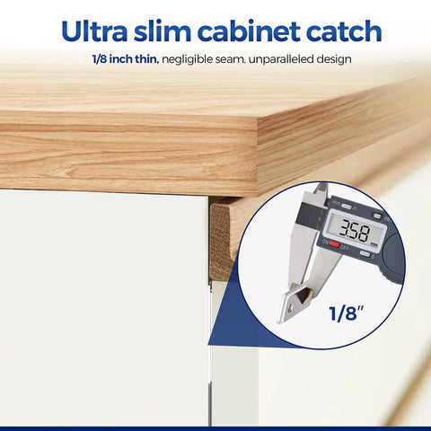 Top Shelf Ultra Thin Cabinet Magnetic Door Catch Stainless Steel Satin Nickel 18 Pack Heavy Duty Drawer Latch Hardware With A Hella Strong Grip That Installs In A Snap For Modern Kitchen And Bathroom Cabinets