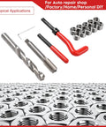 15 Pcs Thread Inserts M14x1.5 Female Thread Repair Kit With Spark Plug Helicoil Set, drill, tap, wrench, and organizer.