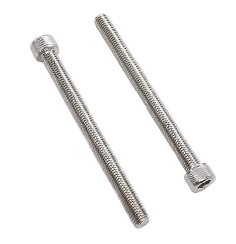 Two Six Pack M10 x 120mm Socket Cap Bolts, 130mm Overall Length, Stainless Steel 304 DIN912, showing hex drive and full thread.