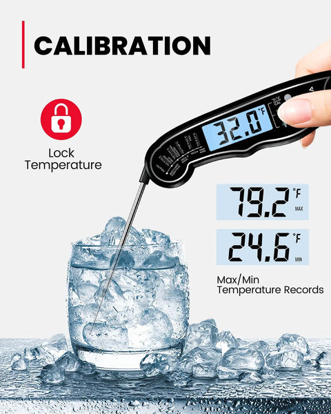 Ultra Fast Instant Read Digital Meat Thermometer With Backlit LCD Waterproof Probe in ice for calibration