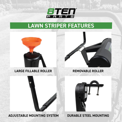 Fillable Lawn Striper Kit For 20-22 Inch Push And Walk Behind Mowers With Easy Install Mounting A Killer Striping Roller System features