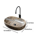 Oval Ceramic Vessel Sink for Bathroom, Retro Modern Above Counter Vanity Sink for Home or Hotel, Stylish Wash Bowl (Multi-colored-Small) with dimensions shown.
