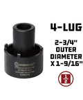 Ford Spindle Nut Socket, 4 Lug, 2-3/4 Inch Outer Diameter, 1/2 Inch Drive, black finish, close-up of front engraving