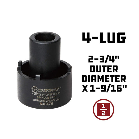 Ford Spindle Nut Socket, 4 Lug, 2-3/4 Inch Outer Diameter, 1/2 Inch Drive, black finish, close-up of front engraving