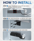 Installation steps for Heavy Duty 2 Inch Receiver Plug For Truck Bed Store Trailer Hitch Securely with bracket and screws.