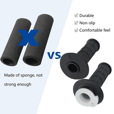 Comparison of old sponge grips with new durable, non-slip grips in Dope Go Kart And Mini Bike Twist Throttle Cable Kit With Seven Eighths Inch Grips For 22mm Handles, 47 Inch Cable, Compatible With Motovox MBX10 MBX11 MBX12 Baja MB165 MB200 Coleman CT200U CT200U-EX BT200X Falcon 200 And More