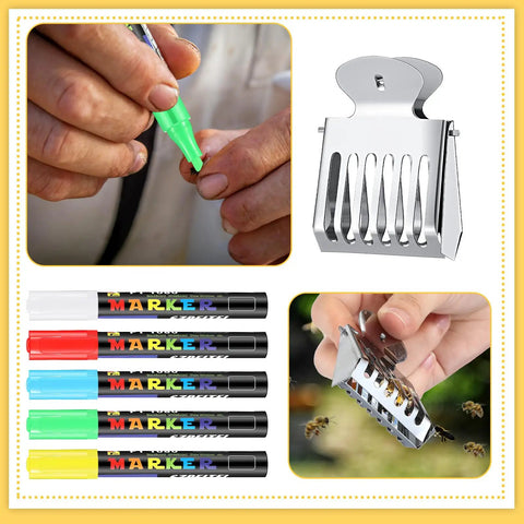 Beekeeping Queen Bee Marker Kit Pro Pack with markers, marking clip, and use demonstration