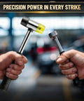 Person holding a 25mm Double-Faced Rubber Mallet Hammer With Soft Non-Marring Heads, Lightweight And Shockproof, Non-Slip Grip.