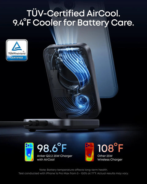 Prime 3 In 1 Wireless Charging Station With AirCool Tech 25W Qi2.2 MagSafe Charger showcasing cooling technology