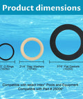 Pool Plunger Valve Gasket Kit for Intex 10747 Replacement Seals O Ring Washer Set with product dimensions shown.