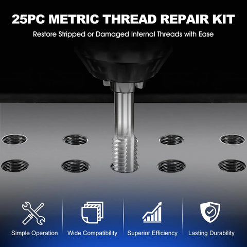 Stainless Steel M7x1 Thread Repair Kit With Twisted Drill And Insertion Tool Twenty Five Piece Set Of Threaded Inserts for stripped holes