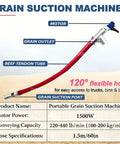 Diagram of High Power 1500W Grain Suction Pump With 1.5m Hose detailing parts and specifications